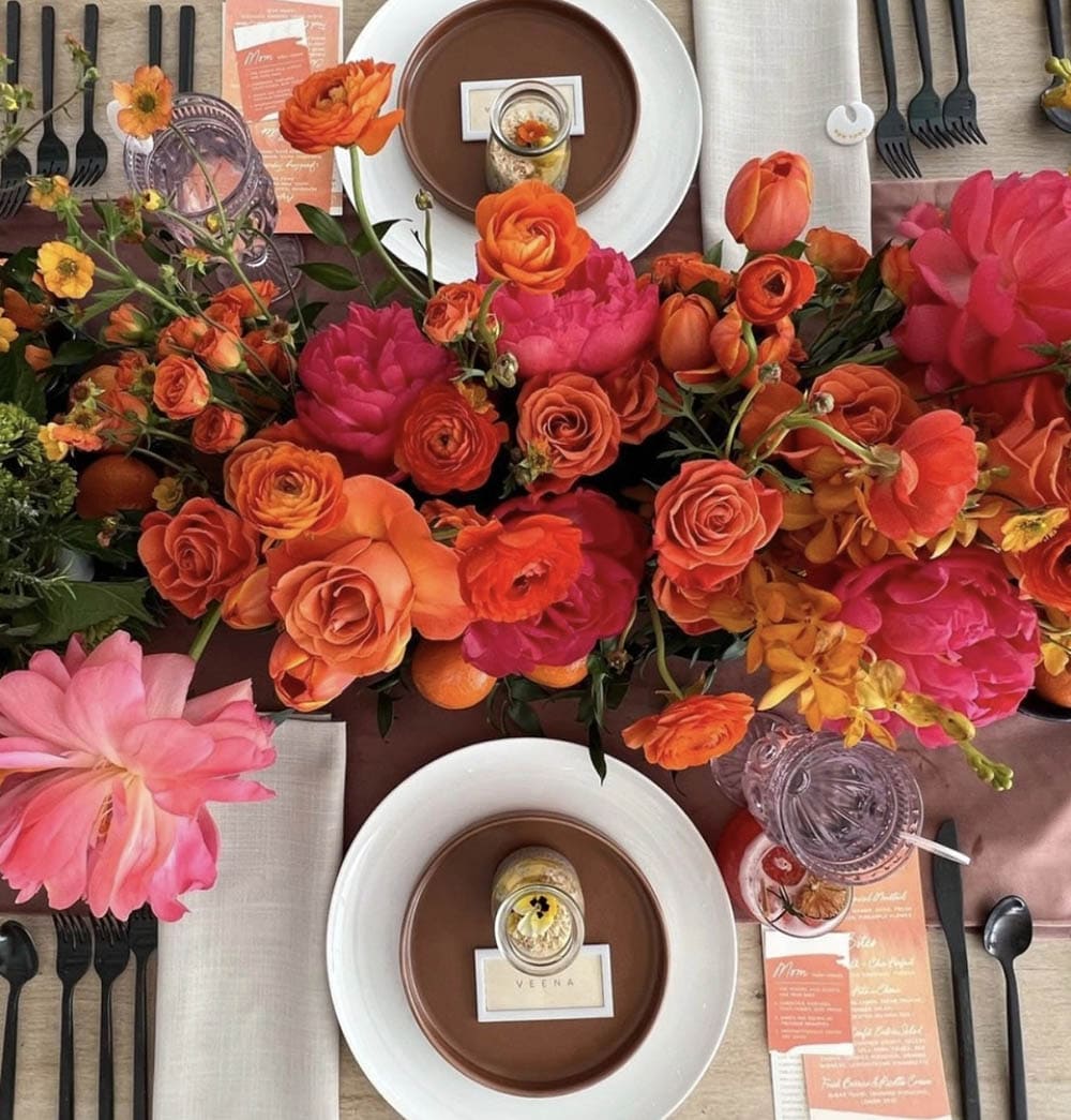 Decorative table setting with florals